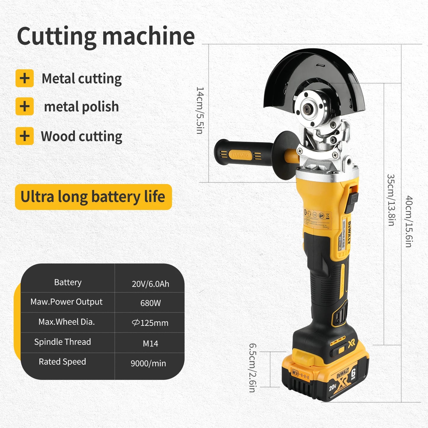 DeWaltcordless brushlessangle grinder,handheld portable 18V electric cutting toolsuitable for construction,DIY and industrial us