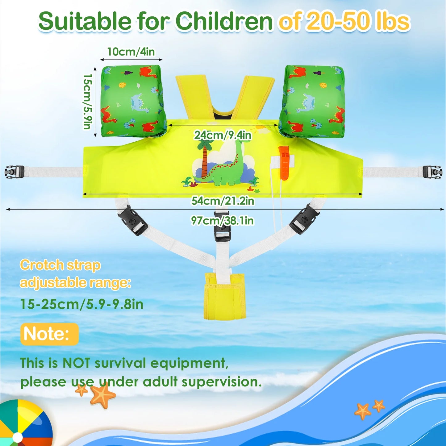 Kids Swimming Vest Toddler Floaties Arm Band Floaties with Adjustable Strap Swim Jacket Water Wing Pool Float Learning Swim