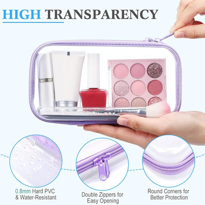 4 Pcs Hard Clear Zipper Case Makeup Bags Plastic Pencil Pouch Transparent Storage Box Containers for Cosmetics, Snacks, Building
