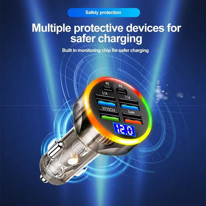 Dual USB Output Mobile Phone Car Charger Type C Fast Charging 6 Ports Car Chargers Mini Universal Car Charger Adapter