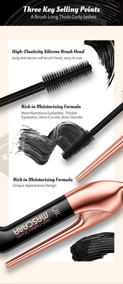QIC High-heeled Shoes Mascara 3D Fiber Mascara, Long Black Volumizing Eyelash Extension, Waterproof Eye Makeup Tool
