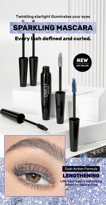 Glitter Diamond Mascara Waterproof Smudge-Proof Volumizing Lengthening Sparkling Snowflake Flake Clump-Free Lasting Party Makeup