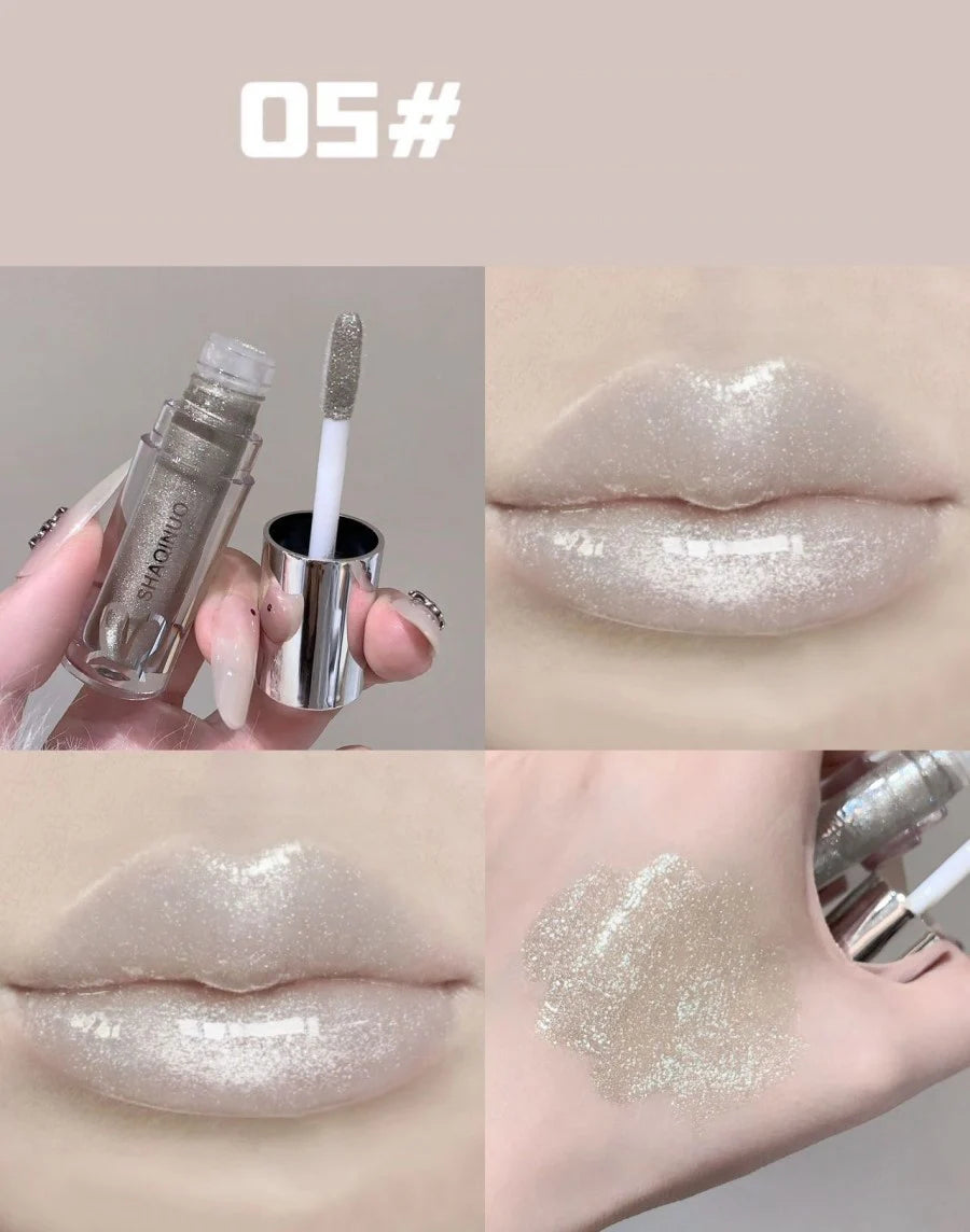 1Pc Lip Gloss Mirror Moisturizing Gothic Pure Black Silver Fine Flash Low Saturation Lip Glazed Lasting Lip Makeup Halloween