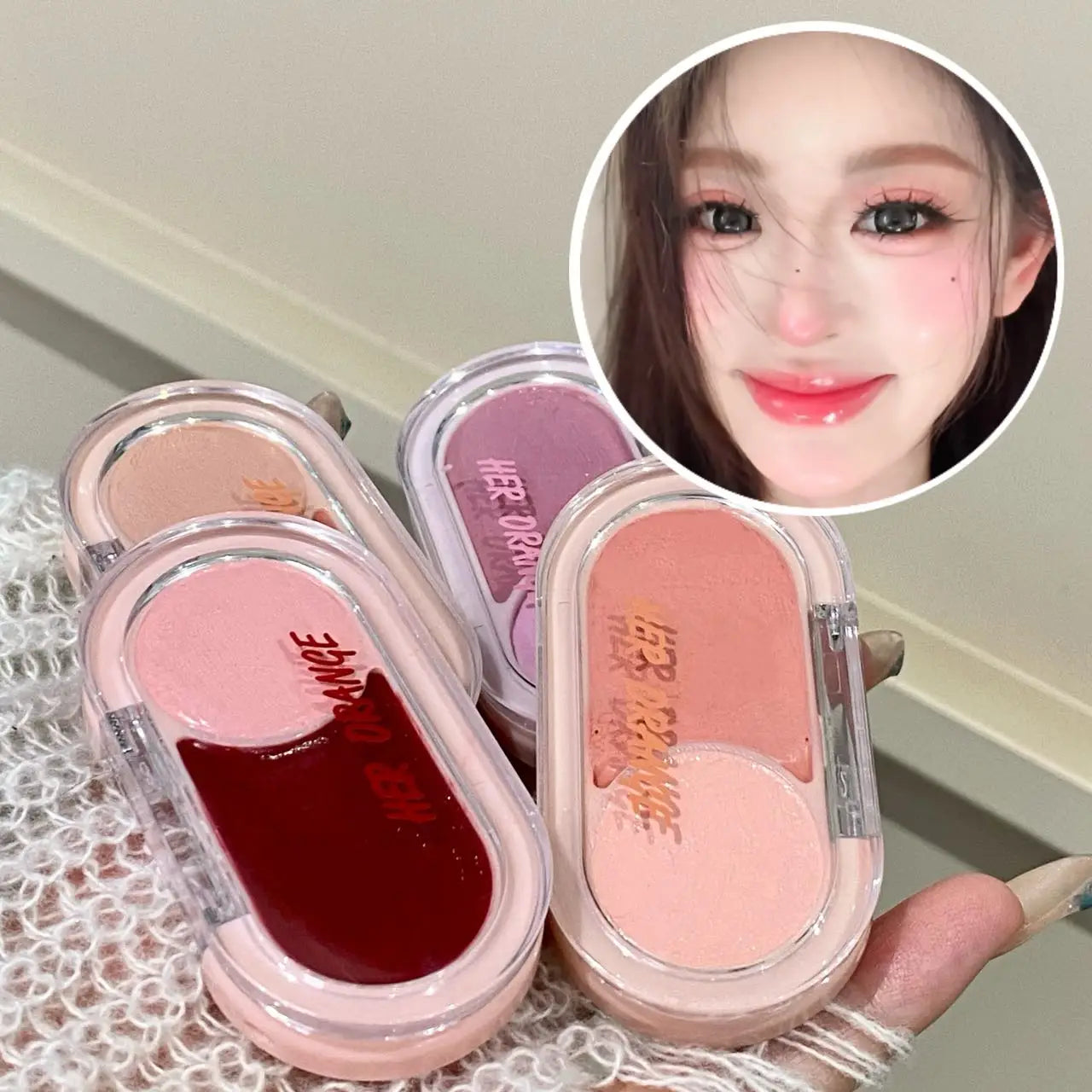 Water Light Peach Cream Blush Two-tone Face Brightening Orange Pink Blusher Plate Makeup Lasting Moisturizing Cheek Tint Rouge