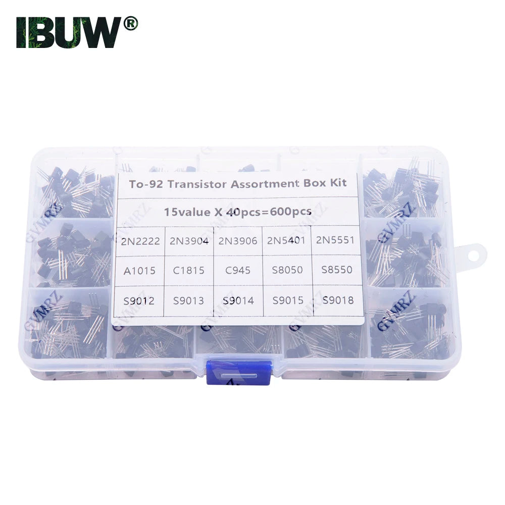 600PCS 15Value x 40Pcs Transistor TO-92 Assortment Box Kit Transistors 2N2222 2N3904 2N3906 C945 S8050 Direct-plug triode box