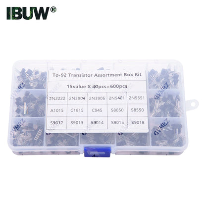 600PCS 15Value x 40Pcs Transistor TO-92 Assortment Box Kit Transistors 2N2222 2N3904 2N3906 C945 S8050 Direct-plug triode box