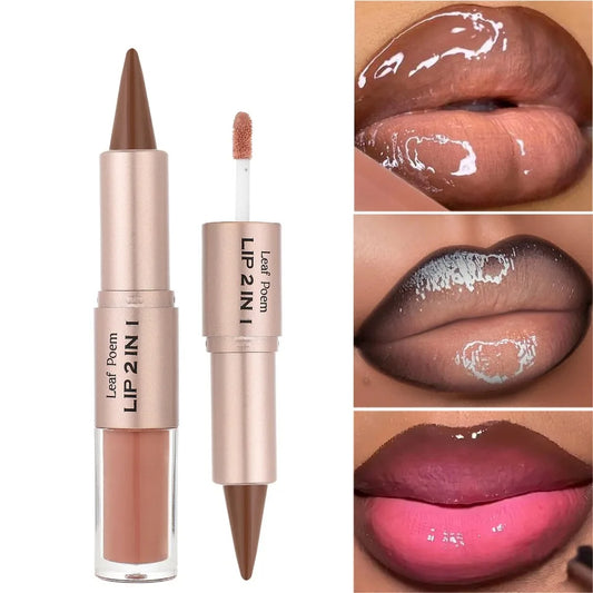 Black Brown Tapered Lip Liner Contour Pencil Double Head Mirror Plumping Lip Glaze Crystal Lip Gloss Sexy Red Lips Tint Makeup