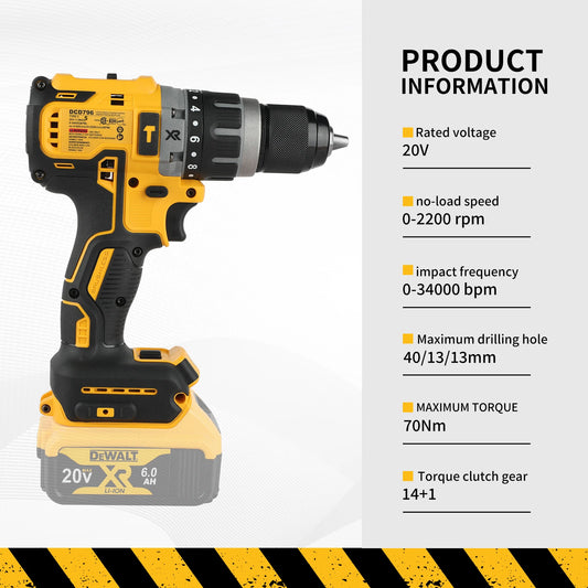 Dewalt 2000RPM Cordless Electric Drill Brushless Driver Adjustable Speed Impact Hand Drill Rechargeable Power Tools DCD796