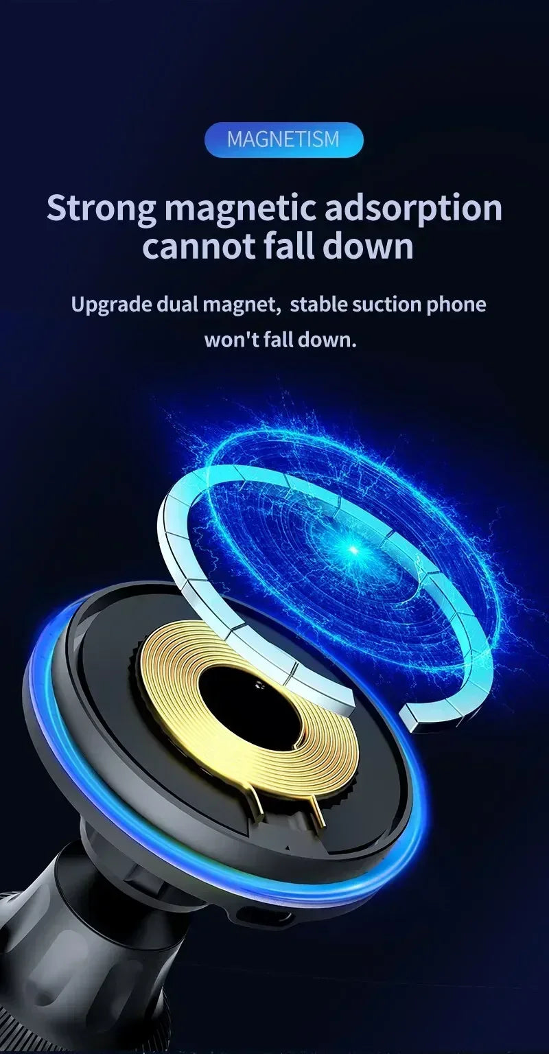 Magnetic Car Wireless Charger RGB For iPhone 13 14 15 16 17 Pro Max Macsafe Car Phone Holder Stand Mount Fast Charging Station