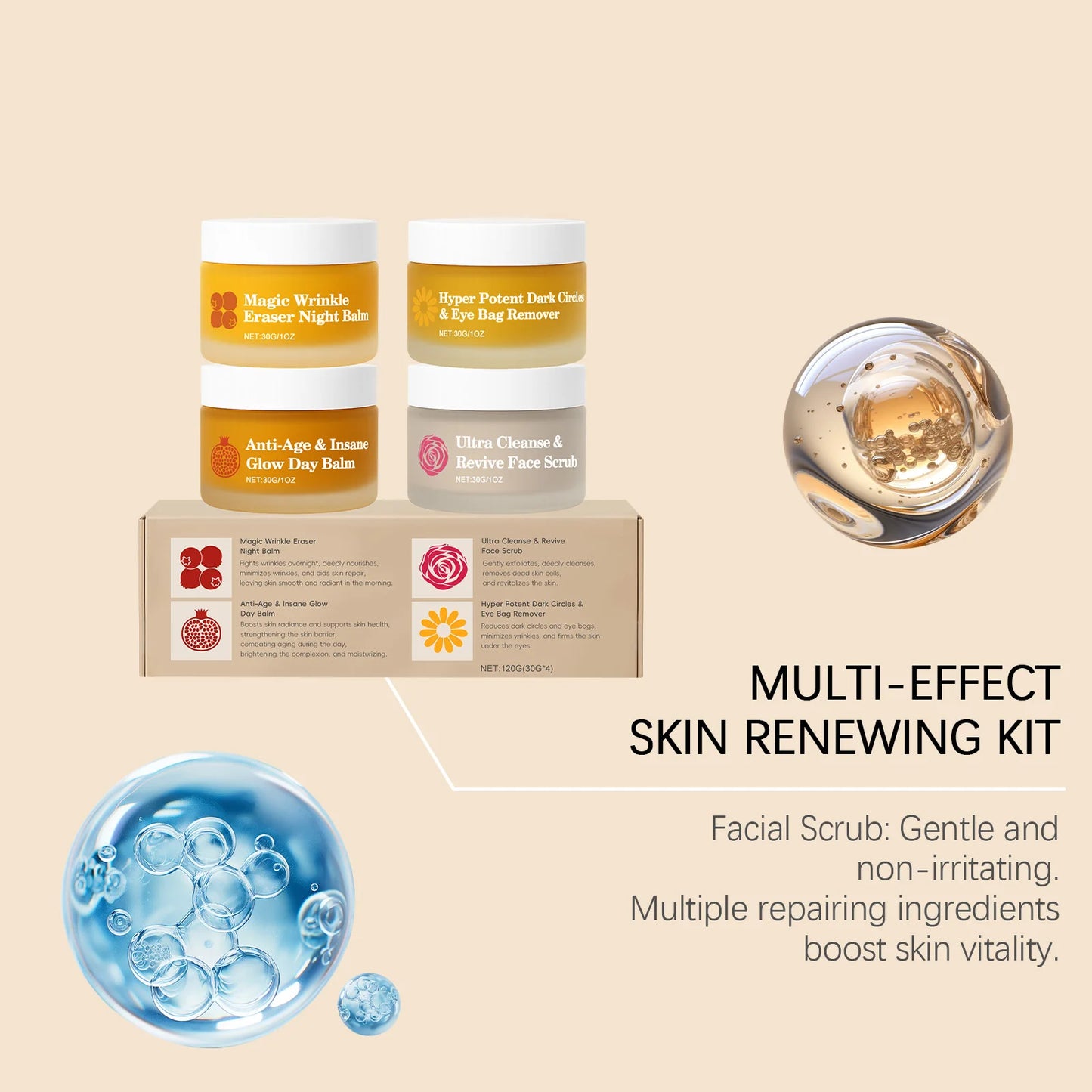 Multi-effect Day & Night Skin Care Suit Cleaning Moisturizing Reduce Dark Circles Multi Functional 4-Piece Set Skincare Products