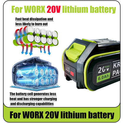 Hot For WORX WA3520 6000mAh/8000mAh Li-ion Battery For dewalt tools for WORX 5pin WA3525 20V Cordless Power Tool Model Battery