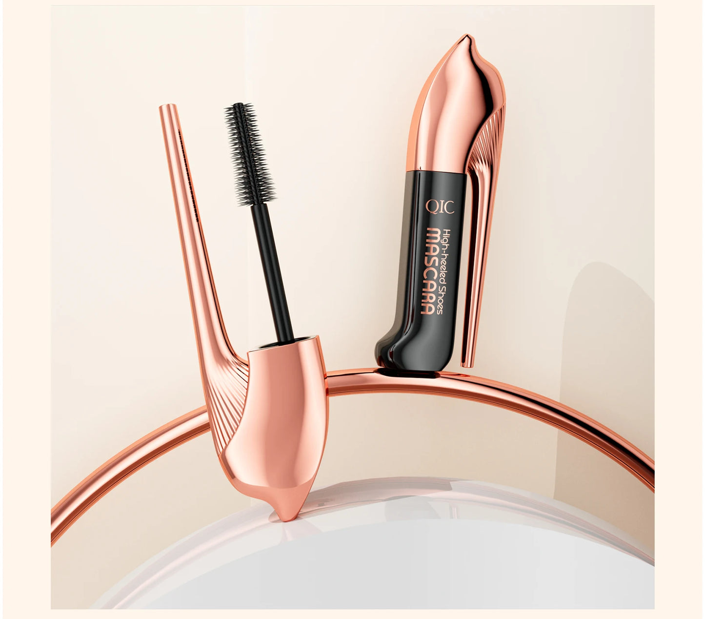 QIC High-heeled Shoes Mascara 3D Fiber Mascara, Long Black Volumizing Eyelash Extension, Waterproof Eye Makeup Tool