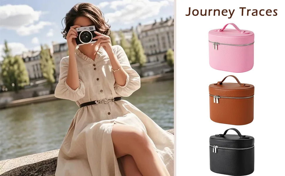 Large Capacity PU Leather Makeup Bag Portable Makeup Box For Women Girls Travel Toiletry Cosmetic Organizer