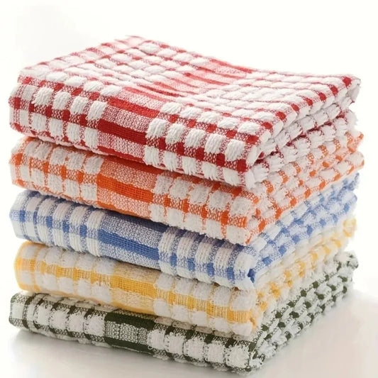 Absorbent Checkered Kitchen Towel Cleaning Cloth Absorbent Pure Cotton TeaTowel Thickened Quick-drying Small Towel Tea Table Rag