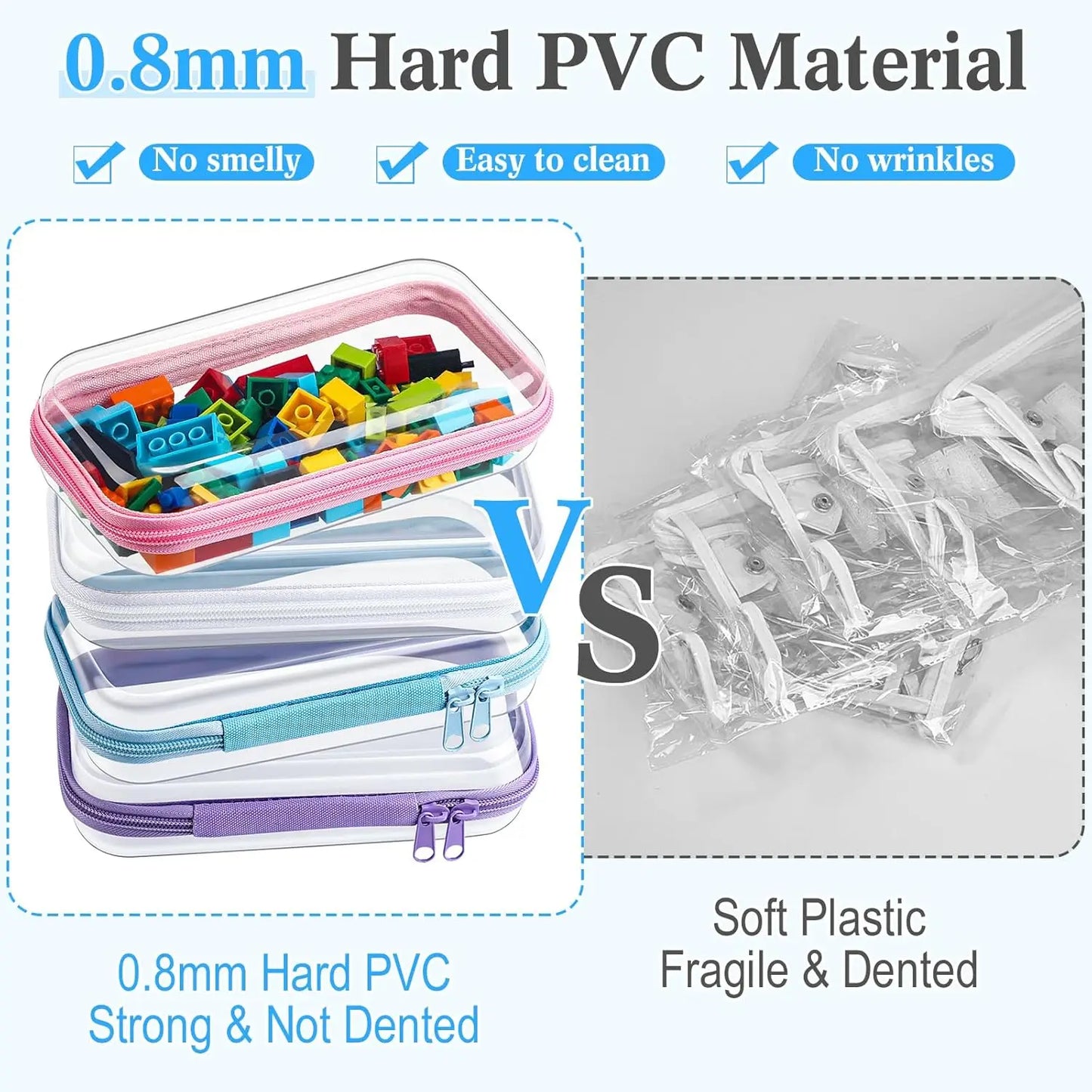 4 Pcs Hard Clear Zipper Case Makeup Bags Plastic Pencil Pouch Transparent Storage Box Containers for Cosmetics, Snacks, Building