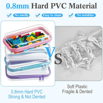 4 Pcs Hard Clear Zipper Case Makeup Bags Plastic Pencil Pouch Transparent Storage Box Containers for Cosmetics, Snacks, Building