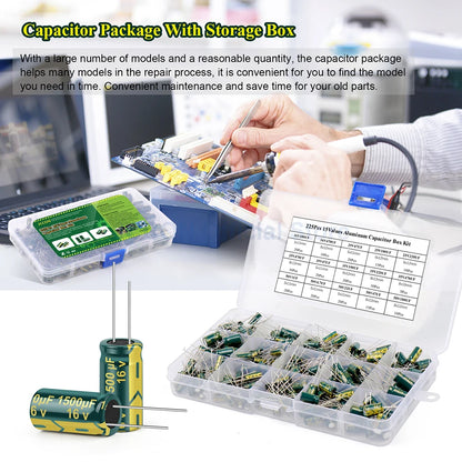 15/24/36 Values 225/460/925Pcs Aluminum Electrolytic Capacitors with Storage Box Aluminum Electrolytic Capacitors Assortment Kit