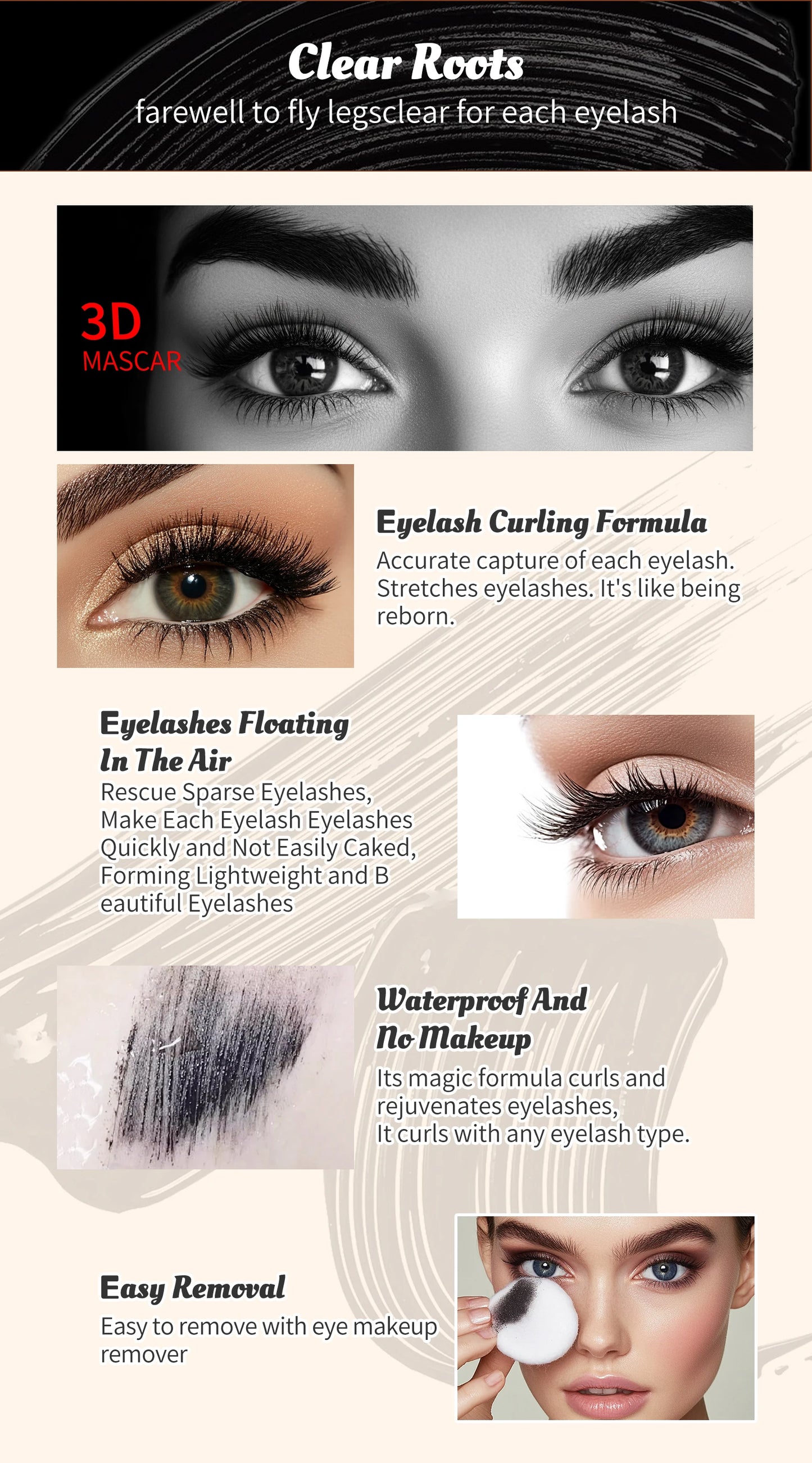 QIC High-heeled Shoes Mascara 3D Fiber Mascara, Long Black Volumizing Eyelash Extension, Waterproof Eye Makeup Tool