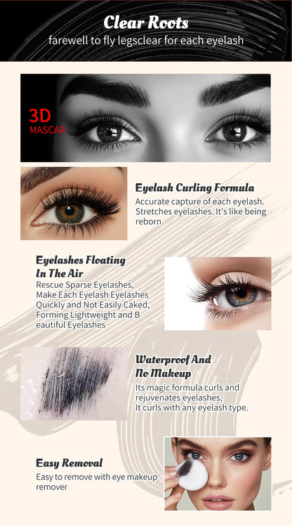 QIC High-heeled Shoes Mascara 3D Fiber Mascara, Long Black Volumizing Eyelash Extension, Waterproof Eye Makeup Tool
