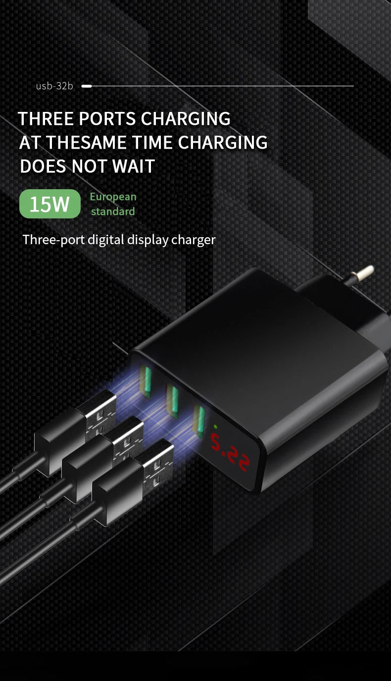 3.4A USB Charger Digital Display Fast Charging Quick Charge 3.0 Mobile Phone Chargers Adapter For iPhone Samsung Xiaomi Huawei