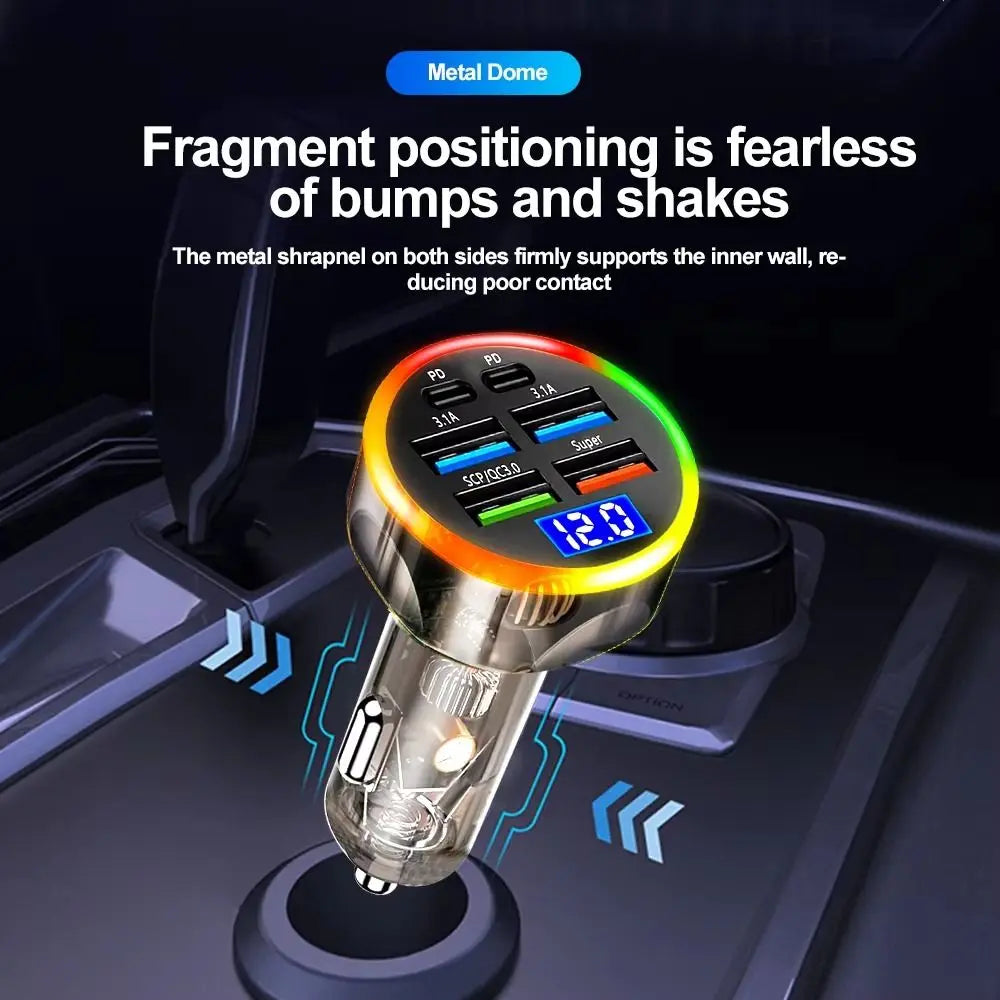 Dual USB Output Mobile Phone Car Charger Type C Fast Charging 6 Ports Car Chargers Mini Universal Car Charger Adapter