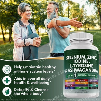 Multimineral Vitamin Capsules with Selenium Zinc Iodine L-TyrosineTurmeric Silica Supplement Daily Nutrition Support 120 Count