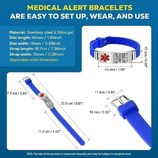 Functional Stainless Steel QR Code Health Wristband with Adjustable Emergency Medical ID Silicone Sports Wristband