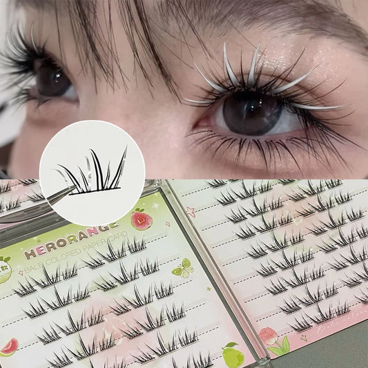 DIY Cluster Punk Silver Black Self-adhesive Glue Free False Eyelashes Segmented Thin Stems Halloween Makeup Girl Lashe Extension