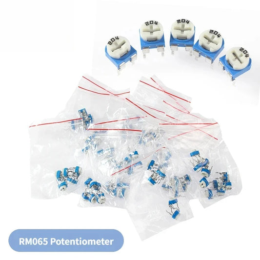 65PCS RM065 Trimmer Potentiometer Adjustable Resistance 100R~1M Variable Resistors 200 1K 2K 5K 10K 20K 50K 100K 200K 500K Ohm