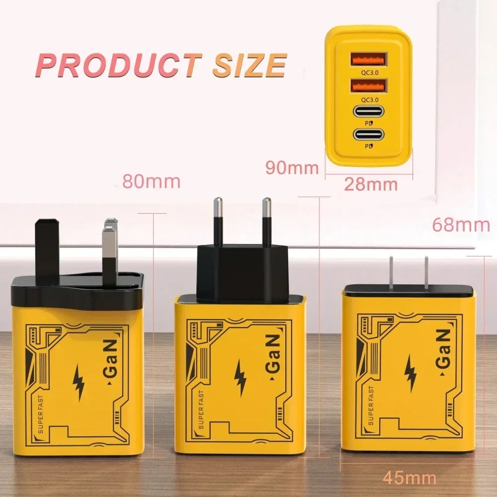 120W Original Charger EU/UK/US 4-Ports Ultra Fast Charging Type-C GaN Phone Charger USB-C QC 3.0 Universal Phone Adapter