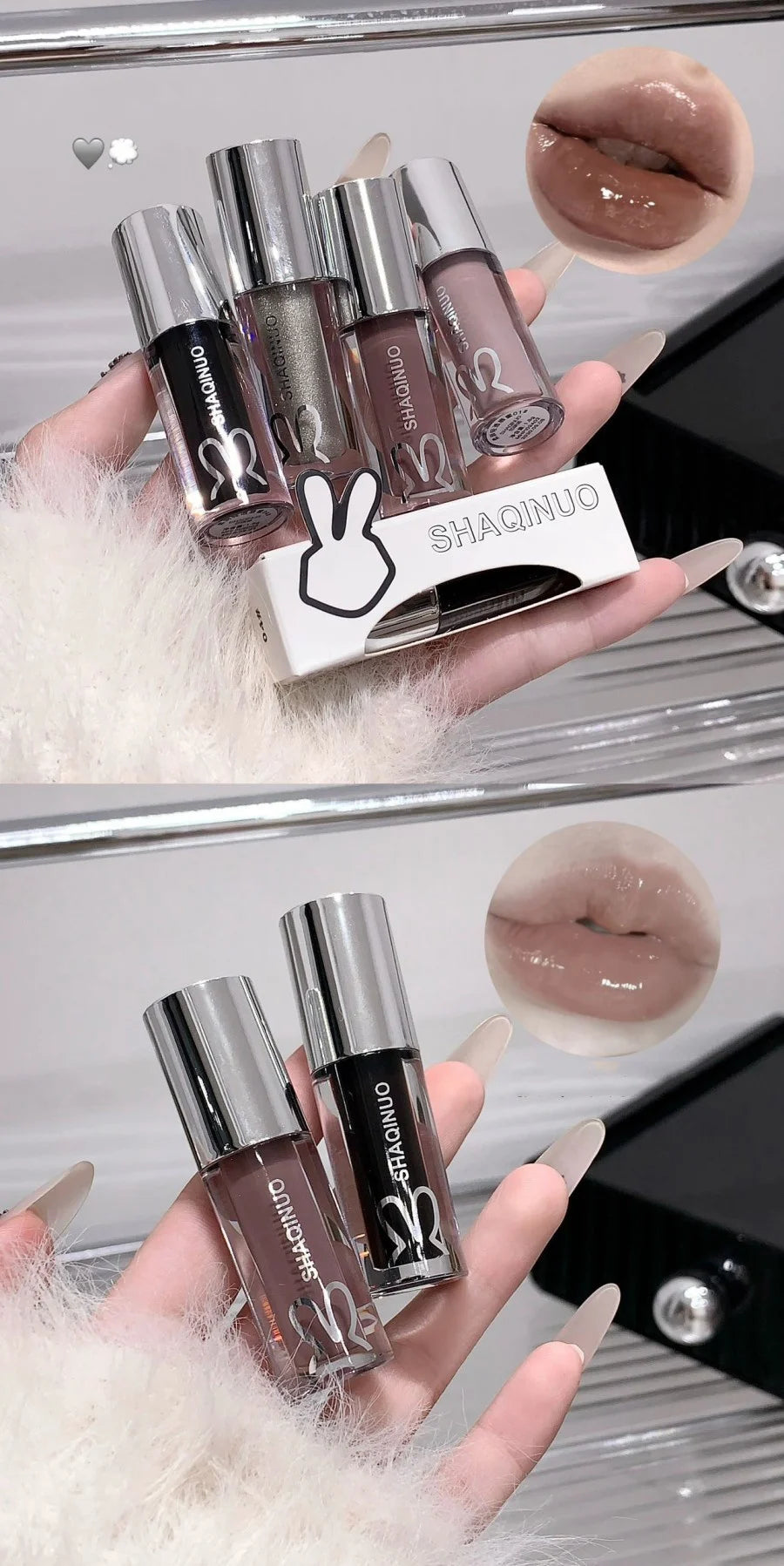 1Pc Lip Gloss Mirror Moisturizing Gothic Pure Black Silver Fine Flash Low Saturation Lip Glazed Lasting Lip Makeup Halloween