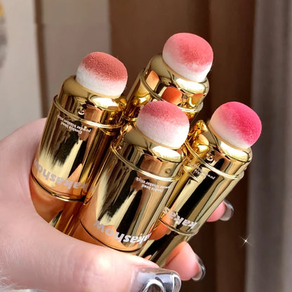 Double Head Powder Blusher Stick, Multi-use Cream Blush Stick with Sponge Tip, Long-lasting Natural Cheek Tint, Portable Makeup
