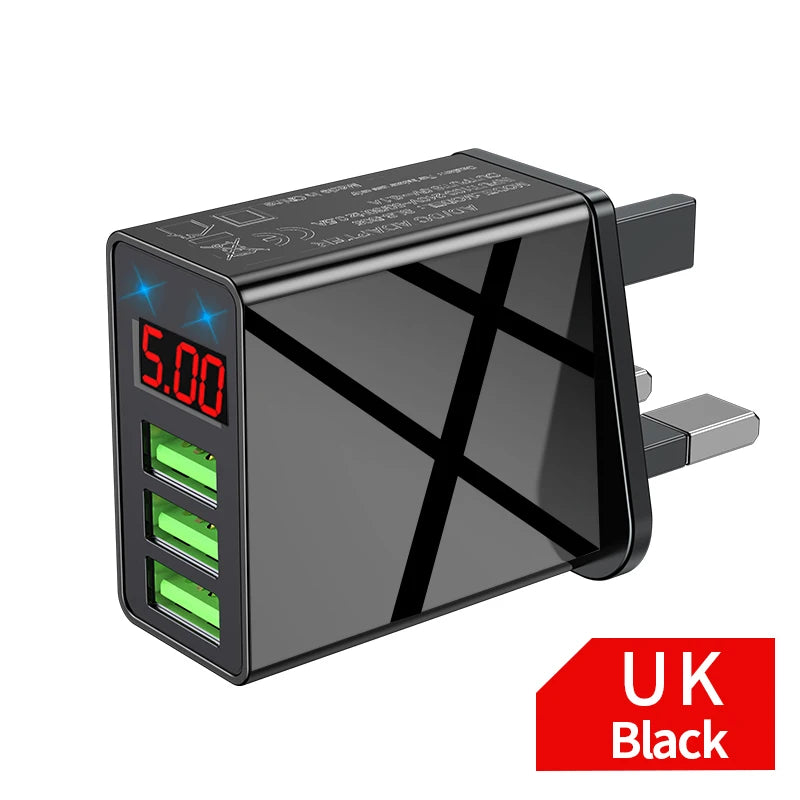 3.4A USB Charger Digital Display Quick Charge 3.0 Mobile Phone Chargers For iPhone Samsung Xiaomi Huawei Fast Charging Adapter