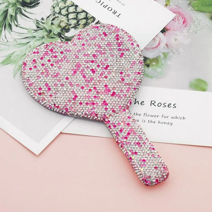 Cute Rhinestone Makeup Mirror Round Square Heart Shape Shiny Bling Cosmetic Hand Mirror Portable with Handle Handheld Mirror