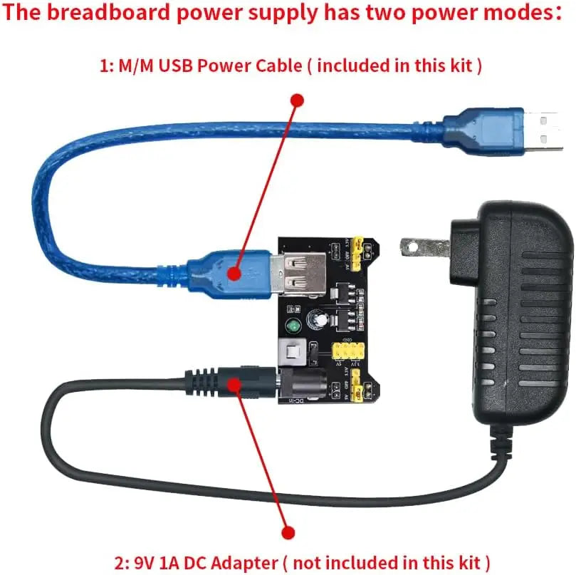 Electronics Component Fun Kit w/Power Supply Module, Jumper Wire, 830 tie-Points Breadboard, Precision Potentiometer,Resistor