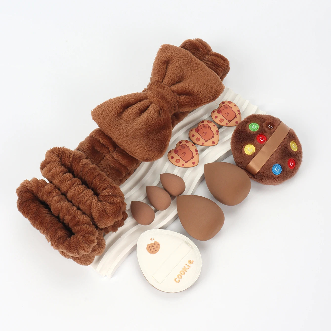 Embroidered Powder Puff Headband 13-Piece Set, Suitable for Applying and Setting Makeup, Suitable for All Skin Types