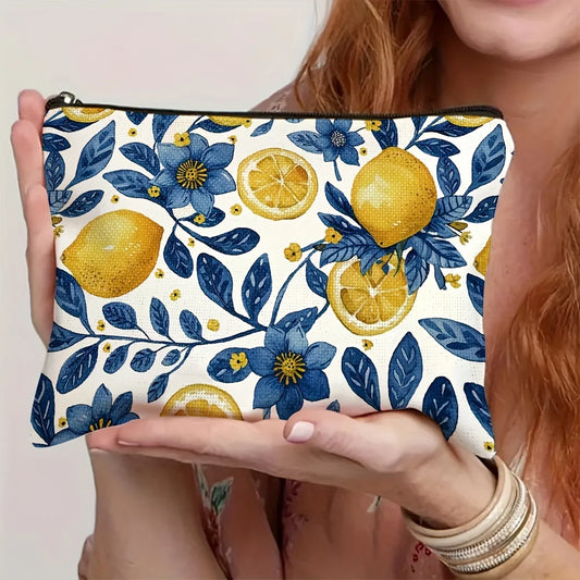 A Lemon-patterned makeup bag - cute multifunctional zipper pouch for women, jewelry storage bag