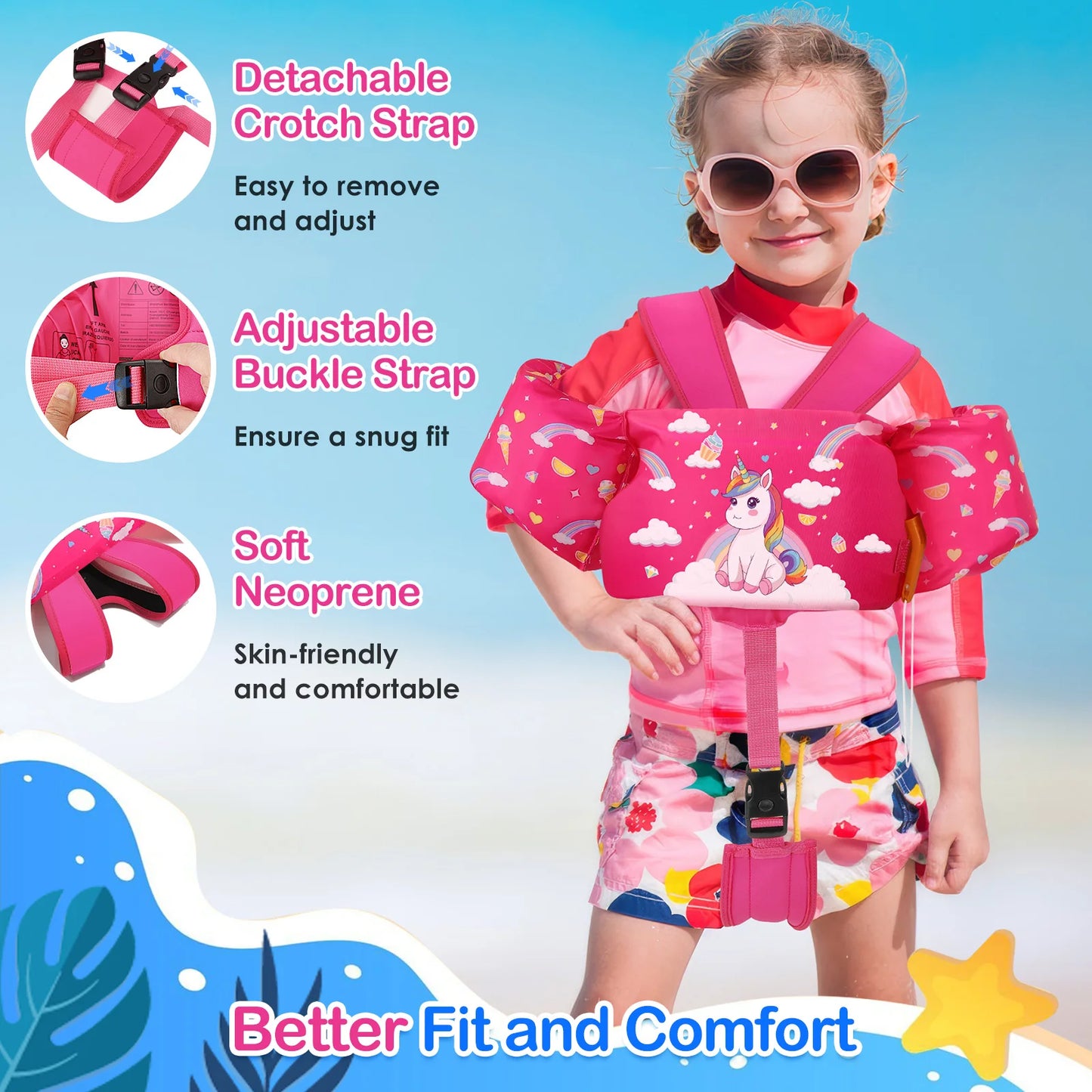 Kids Swimming Vest Toddler Floaties Arm Band Floaties with Adjustable Strap Swim Jacket Water Wing Pool Float Learning Swim