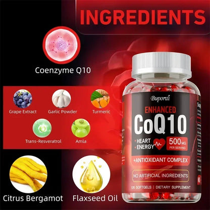 CoQ10 Supplement - Supports Heart and Cardiovascular Health, Anti-Aging, Energy Supplement, Gluten-Free, Non-GMO