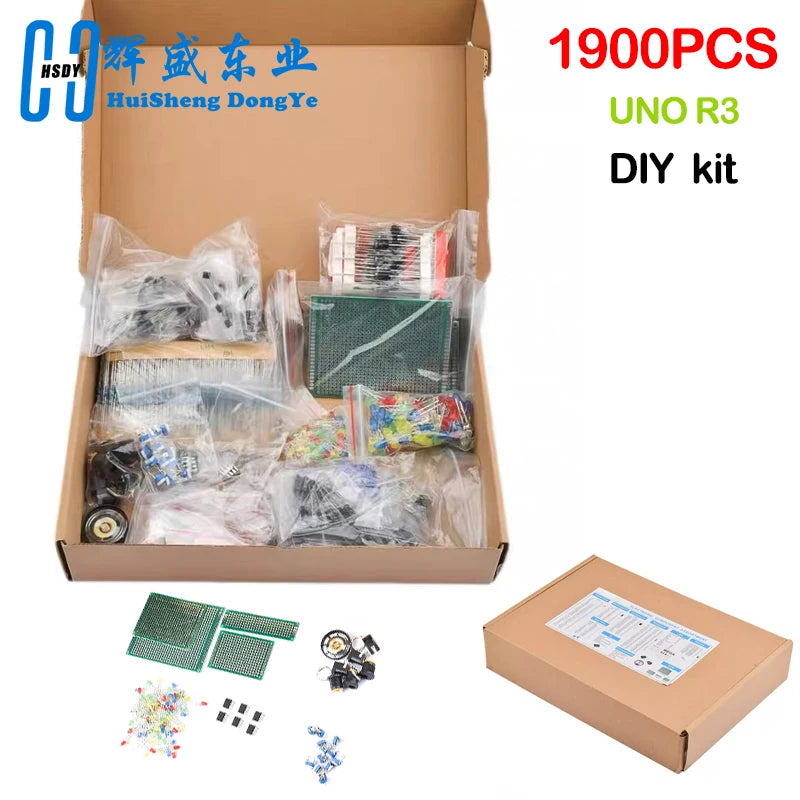 1900 pcs Mega Electronic Component Kit including Assortment + Capacitors + Resistors + LED + Transistors + DC Jacks + PCB +opamp