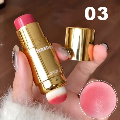 Double Head Powder Blusher Stick, Multi-use Cream Blush Stick with Sponge Tip, Long-lasting Natural Cheek Tint, Portable Makeup