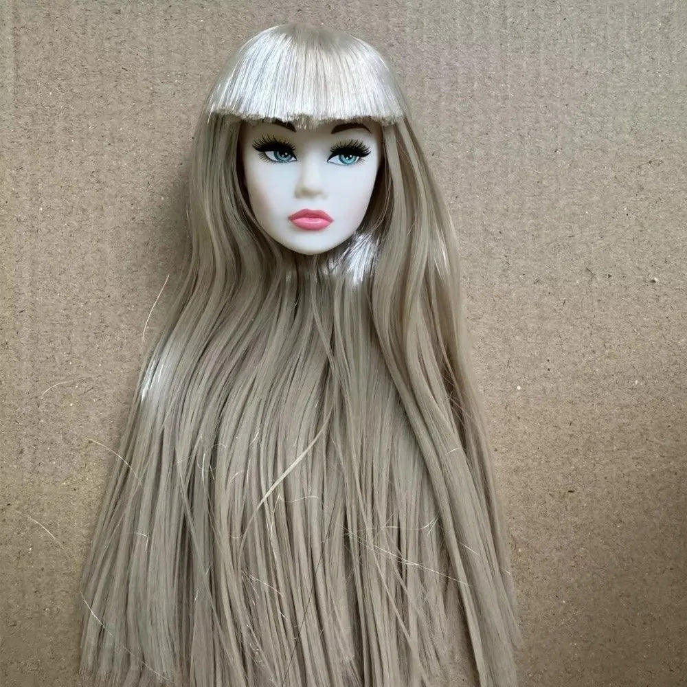 European Face Doll Head Long Hair White Normal Tan Skin Practice Makeup Head Fashion Doll Head for 11.5 Inch BJD Doll Body