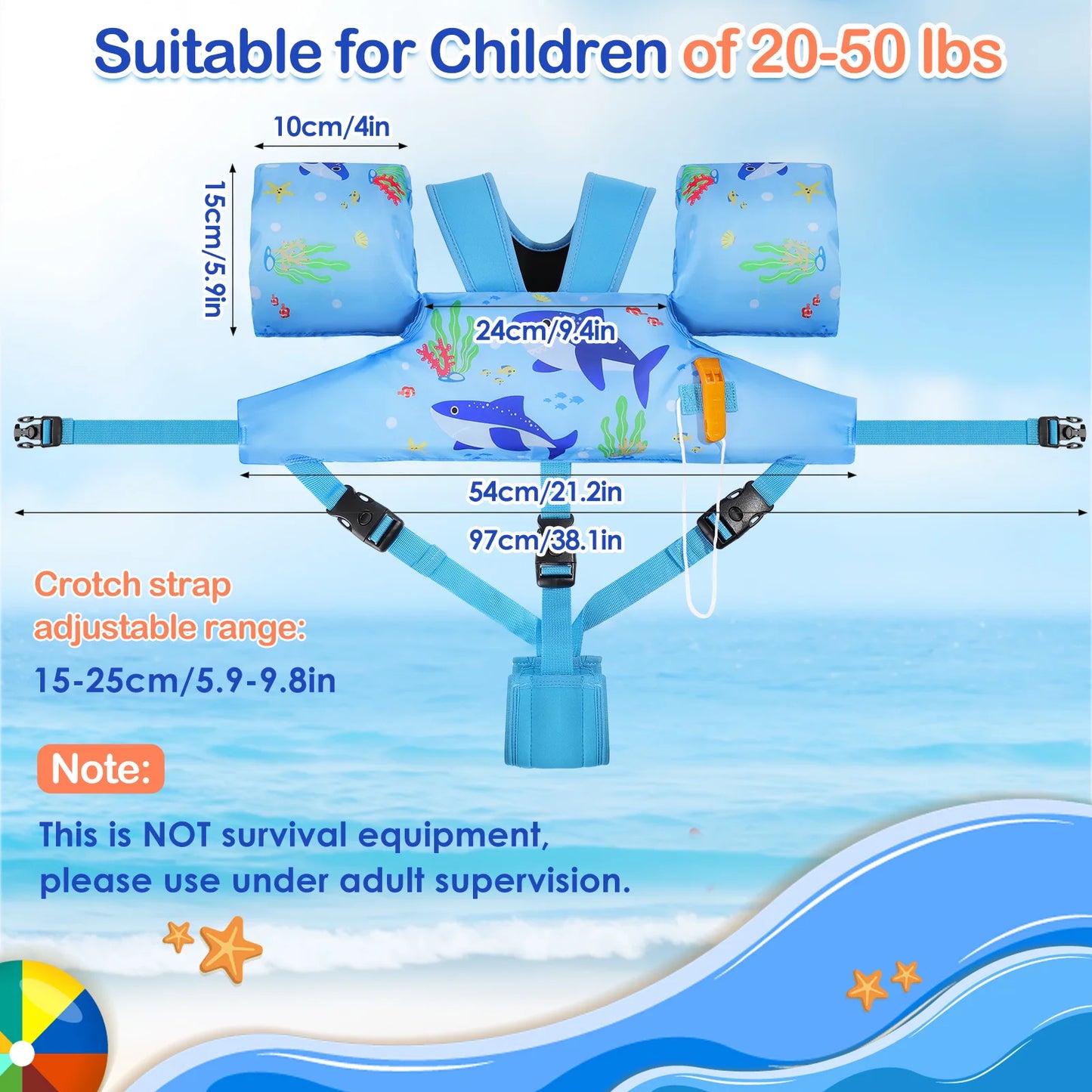 Kids Swimming Vest Toddler Floaties Arm Band Floaties with Adjustable Strap Swim Jacket Water Wing Pool Float Learning Swim