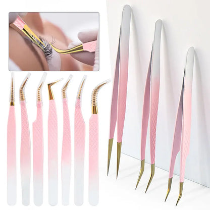 1pcs Eyelash Extension Tweezers Eyebow Clip Pink Stainless Steel Lash Lifting Tweezers Beauty Supplies Diy Makeup Tool