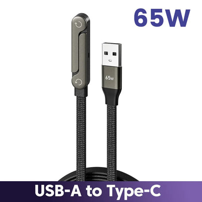 65W USB Fast Charging Cable With Foldable Phone Holder 2-in-1 Type-C Quick Charge Data Wire USB C Charging Line For Mobile Phone
