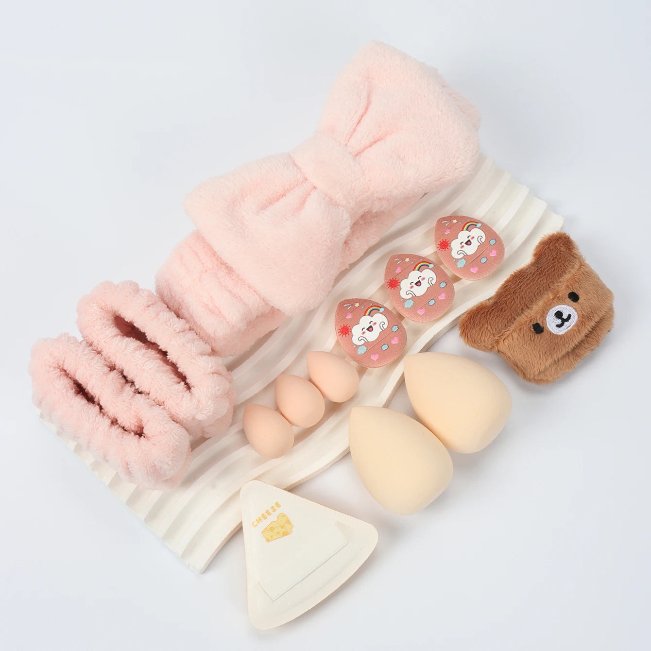 Embroidered Powder Puff Headband 13-Piece Set, Suitable for Applying and Setting Makeup, Suitable for All Skin Types