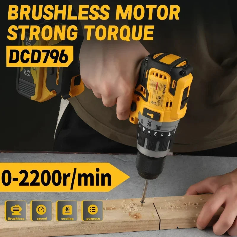 Dewalt Brushless Cordless DCD796 Impact Drill, Multifunctional Rechargeable Electric Screwdriver Power Tools