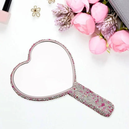 Cute Rhinestone Makeup Mirror Round Square Heart Shape Shiny Bling Cosmetic Hand Mirror Portable with Handle Handheld Mirror