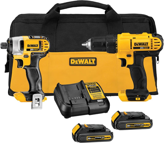 DEWALT 20V MAX Cordless Drill and Impact Driver, Power Tool Combo Kit , Includes 2 Batteries, Charger and Bag (DCK240C2)