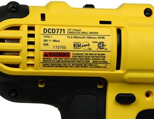Dewalt DCD771B 20V MAX Cordless Lithium-Ion 1/2 Inch Compact Drill Driver - Bare Tool
